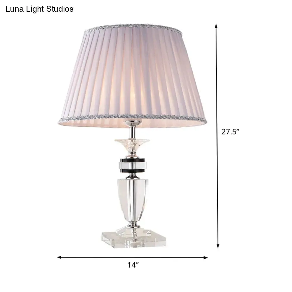 Modernist Grey Pleated Desk Lamp with Clear Crystal Jar Base