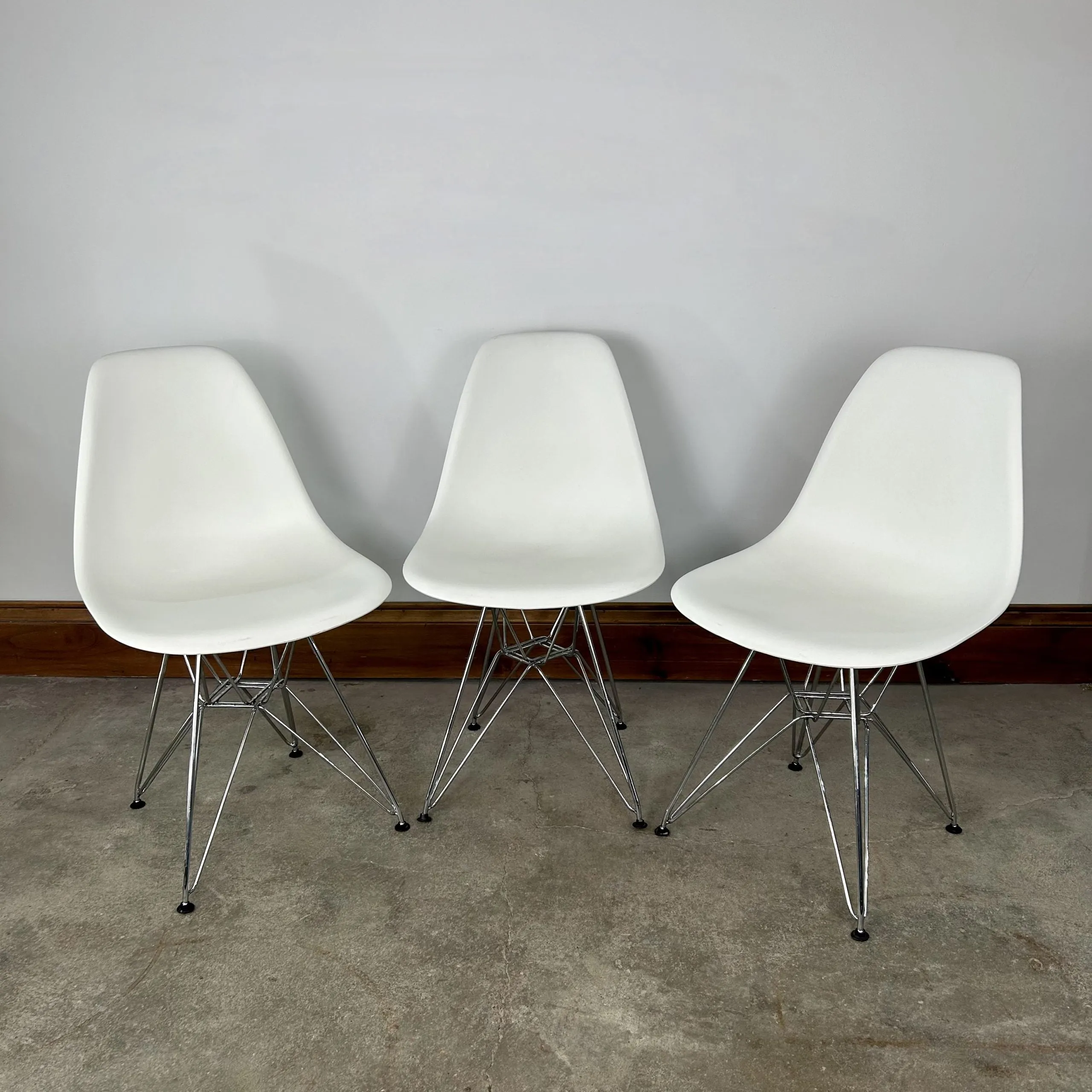 Modway Paris Chairs, White with Chrome Base, Eames Knockoff, Set of Three