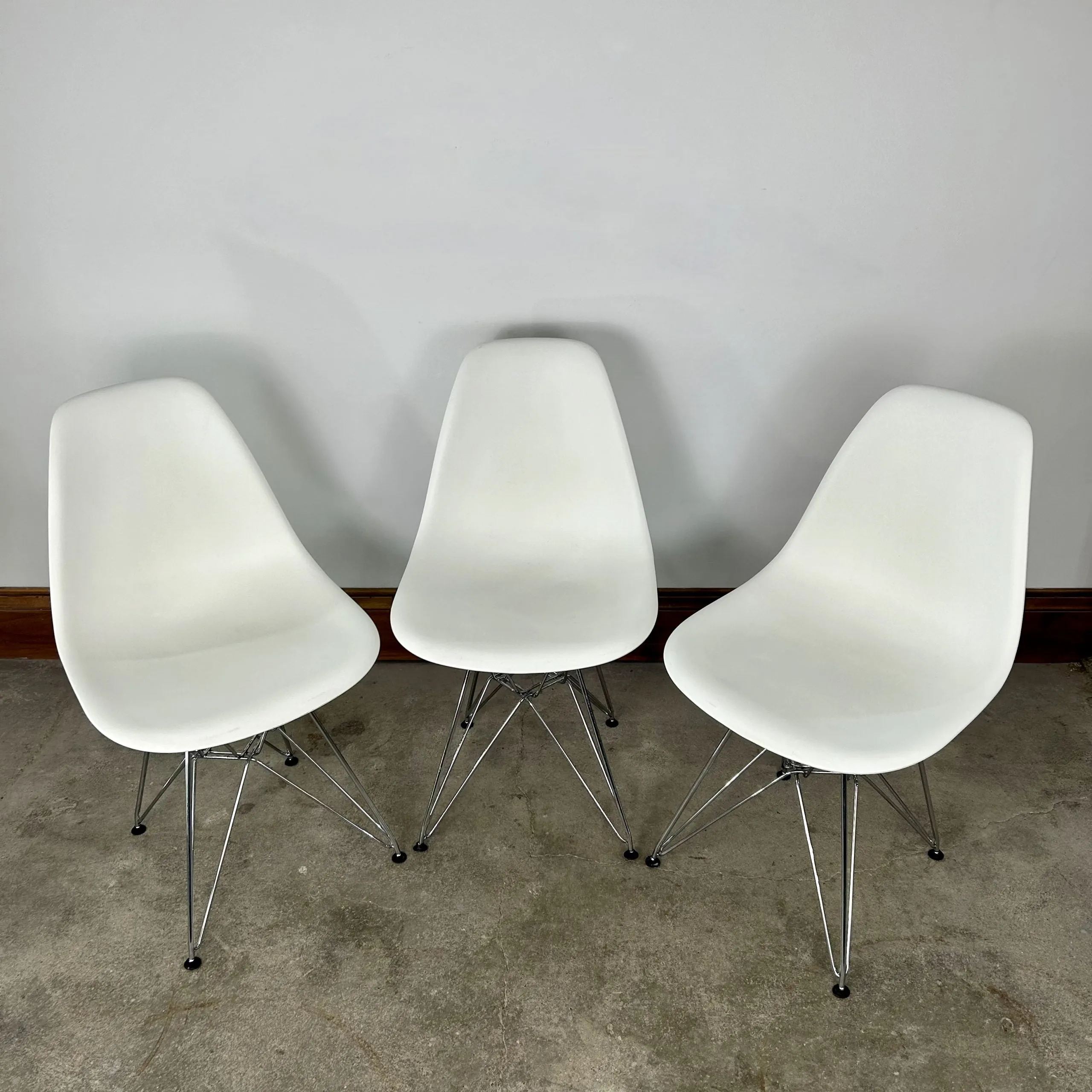 Modway Paris Chairs, White with Chrome Base, Eames Knockoff, Set of Three