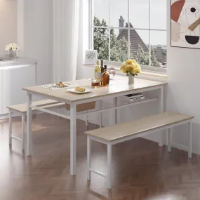 Moss 3pc Dining Set Farmhouse Table with 2 Benches - White Oak