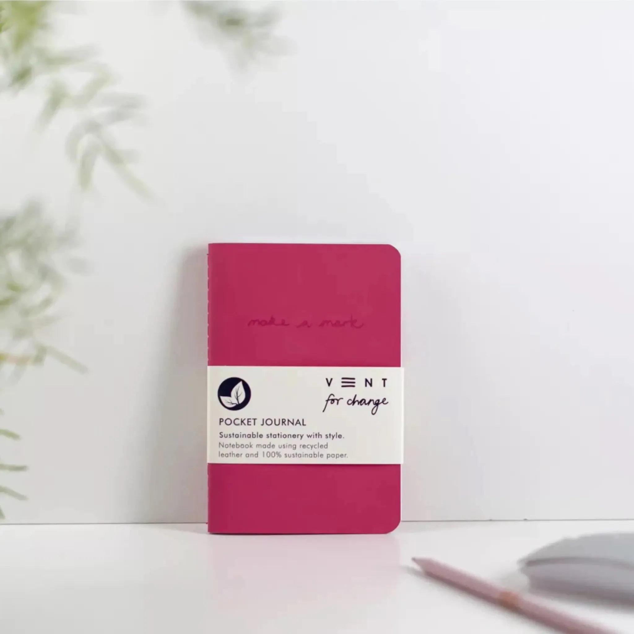 Notebook A6 Recycled Leather Journal - Raspberry