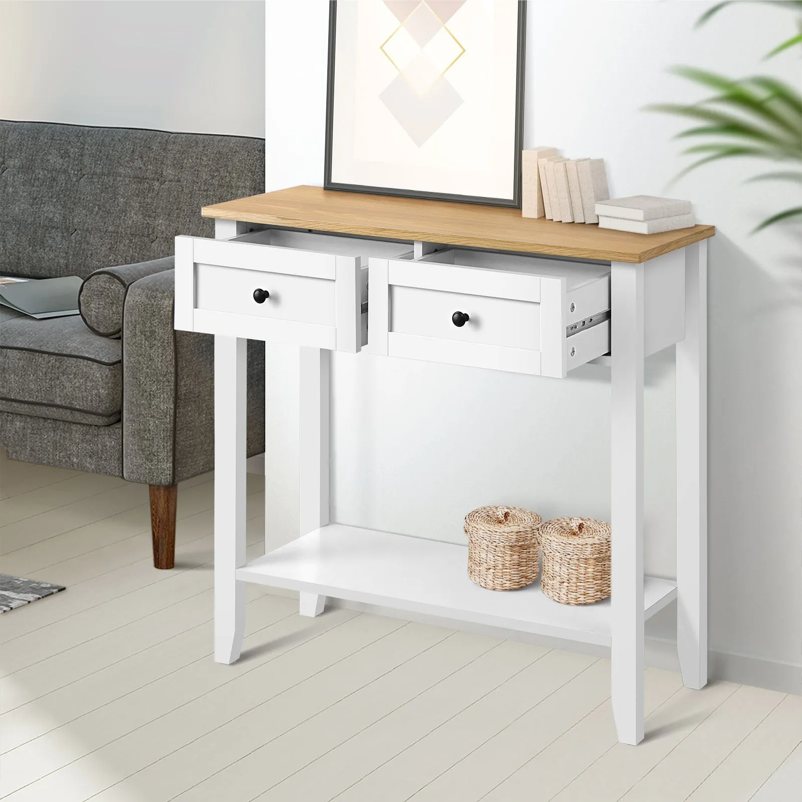 Oikiture Console Table Hallway Entry 2 Drawers Hall Side Display Shelf Desk