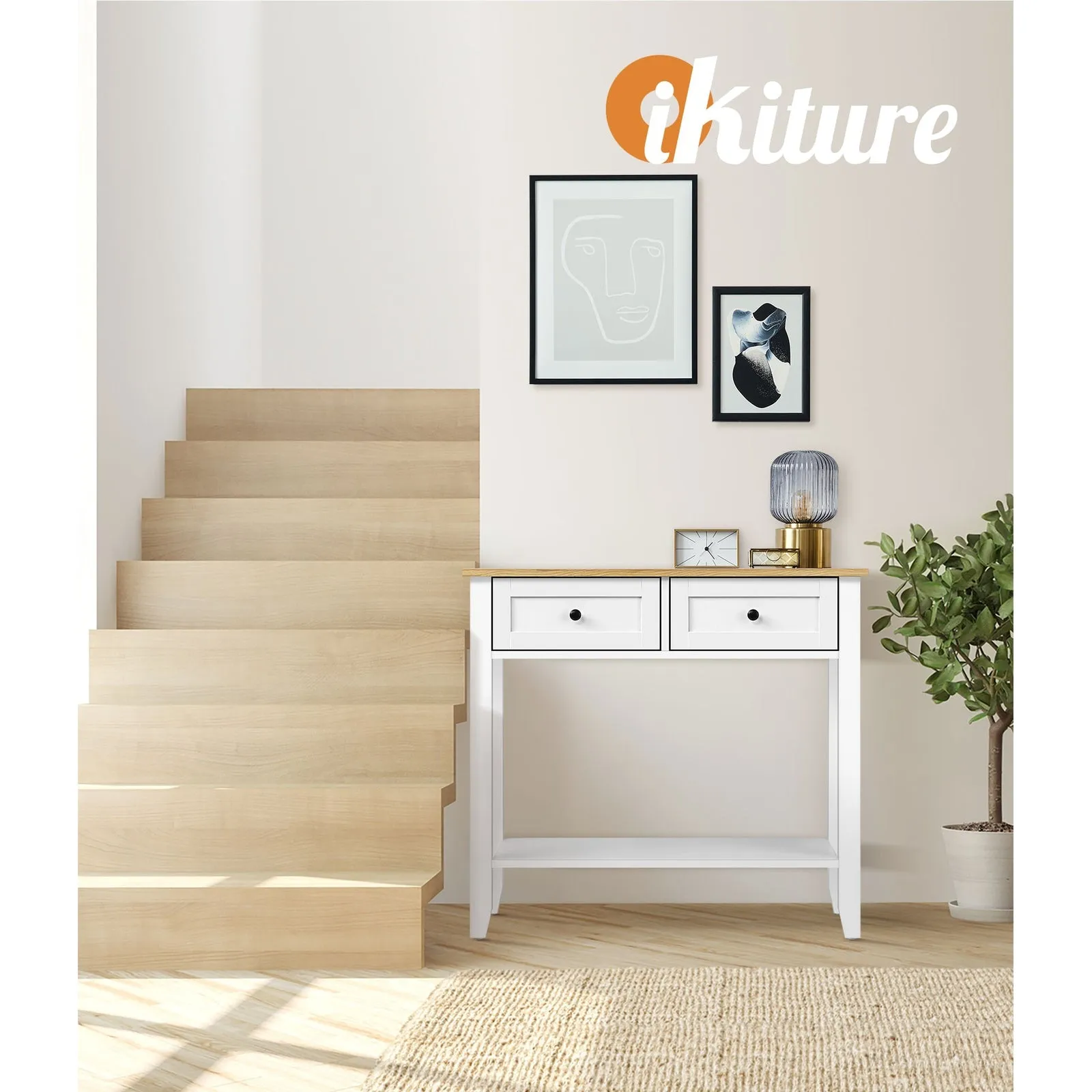 Oikiture Console Table Hallway Entry 2 Drawers Hall Side Display Shelf Desk