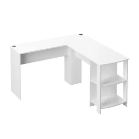 Oikiture L-shape Computer Desk Home Office Writing Desk w/ Storage Shelves White