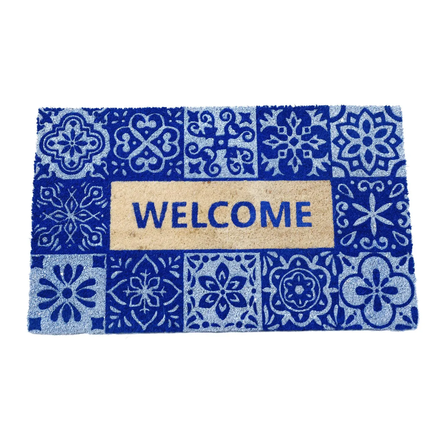 OnlyMat Welcome Printed Blue Colour Natural Coir Entrance Door Mat