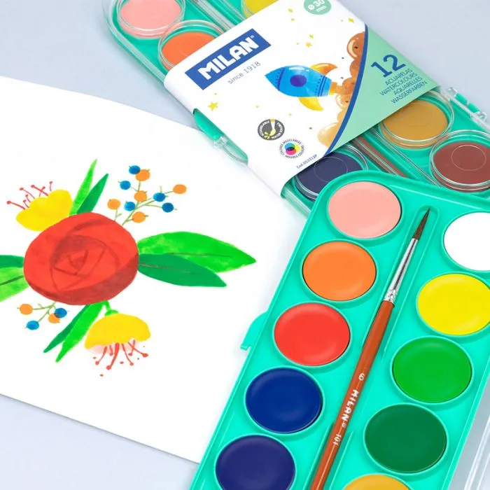 Opaque watercolour tablets 30 mm with brush