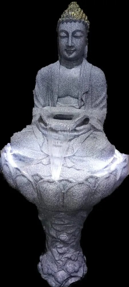 Phooldan Lotus Buddha Water Fountain Kamal Buddha Lotus Buddha Fiber Indoor Outdoor Fountain with Led Lights for Home Decor and Office. Decoration Or Gifting