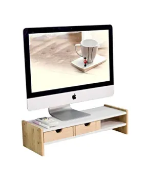 PIPIXIA Universal Bamboo Monitor Stands Speaker TV PC Laptop Computer Screen Riser Desk Organizer 20 inch with Shelf (Size : Two Drawers)