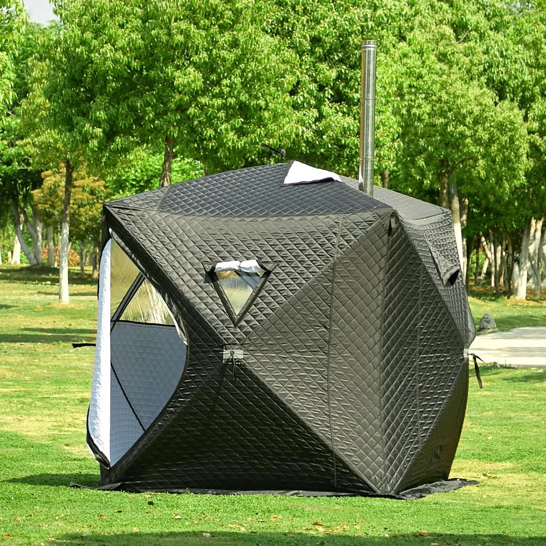 Portable Outdoor Tent Sauna With Wood Burning Stove - Insulated Ice Fishing Tent, Snow Proof Windproof Winter Cold Weather Tent