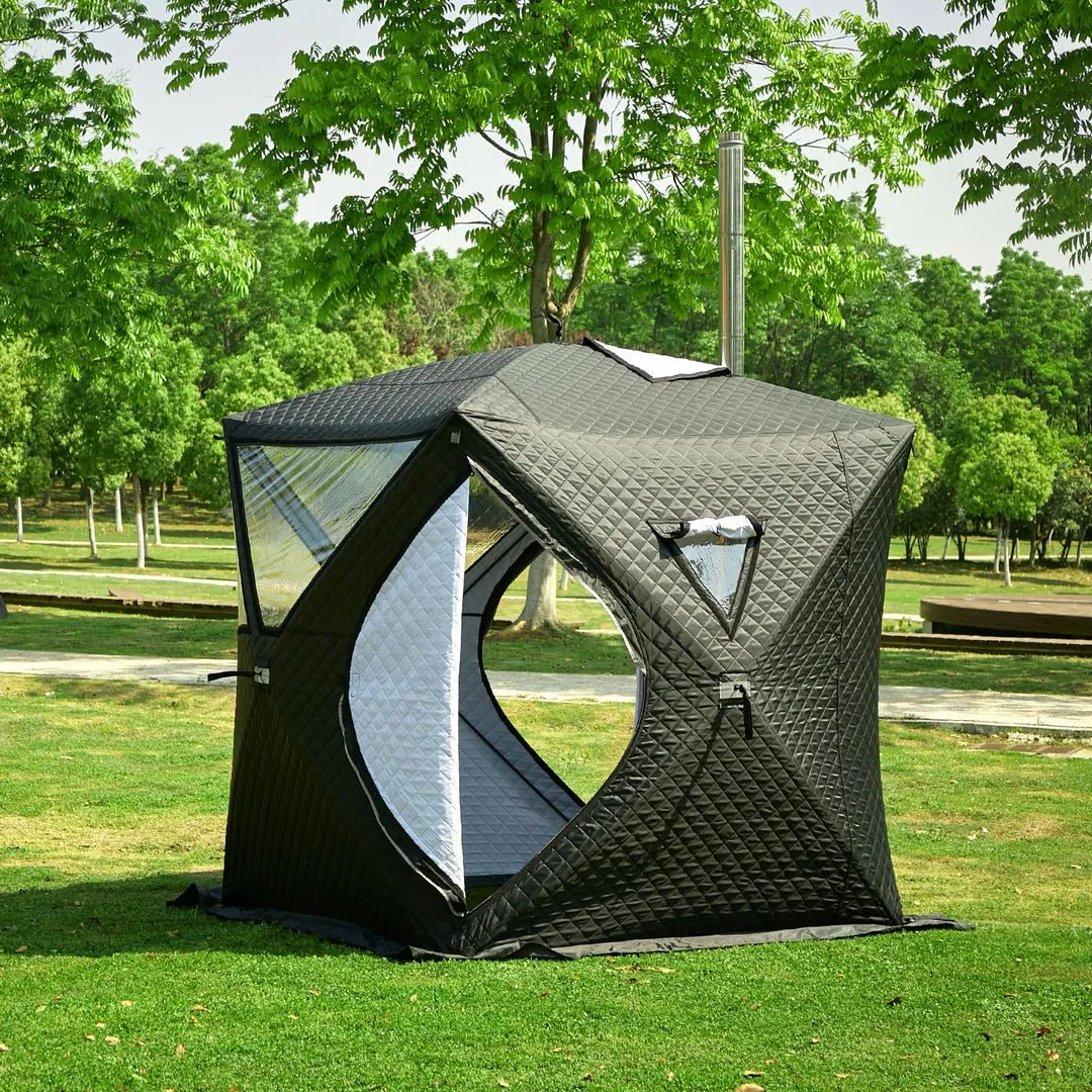 Portable Outdoor Tent Sauna With Wood Burning Stove - Insulated Ice Fishing Tent, Snow Proof Windproof Winter Cold Weather Tent