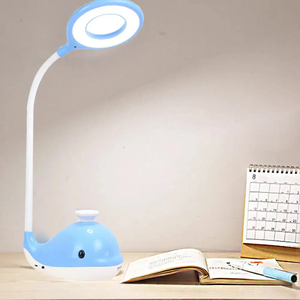 Portable Whale Desk Light with USB Charging Port - Lovely Blue Reading Lamp for Dormitory