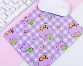 Purple Gingham Mouse Pad | Bumblebutt & Tulip Desk Mat | Kawaii Pastel Office Decor