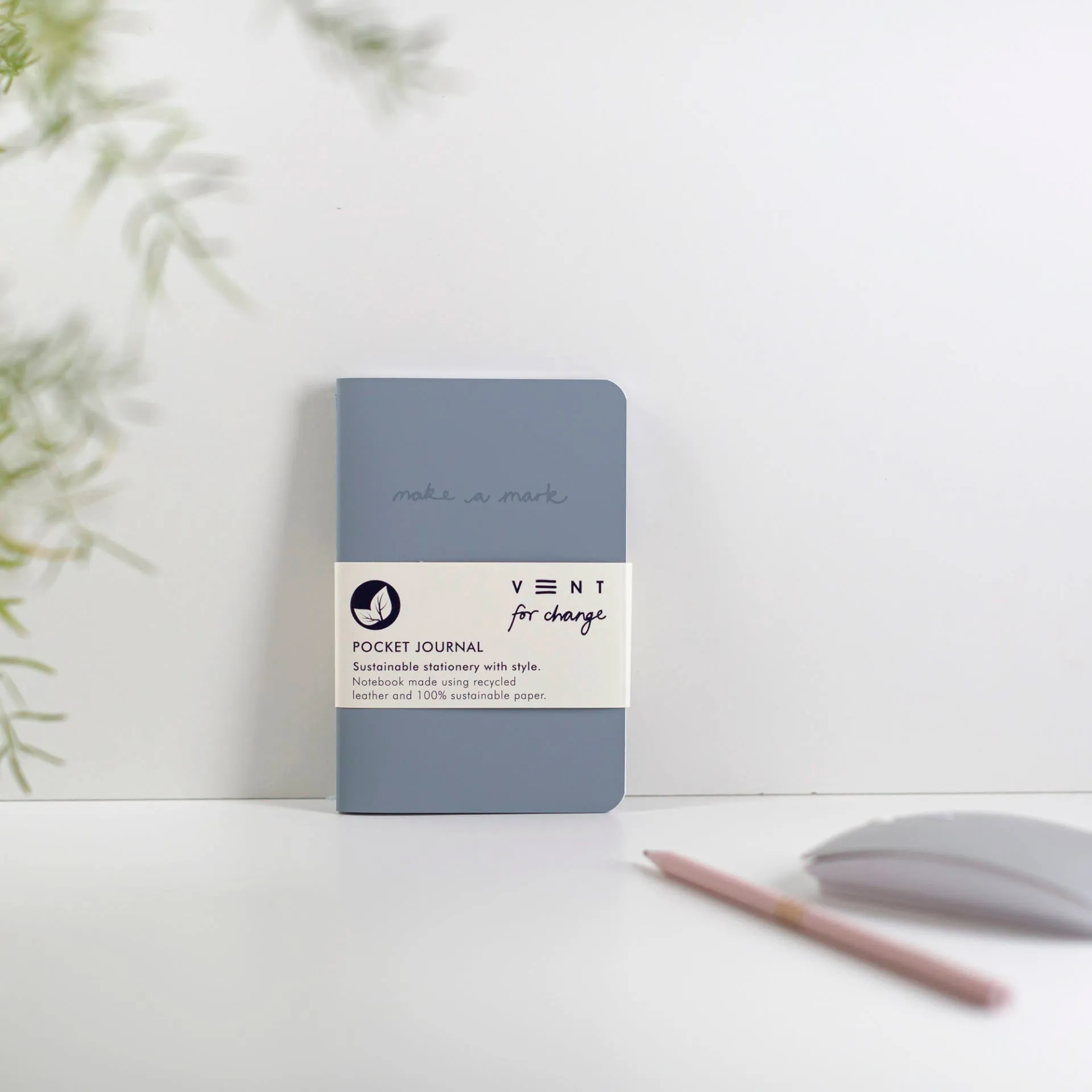 Recycled Leather Pocket Notebook Journal – Dusty Blue