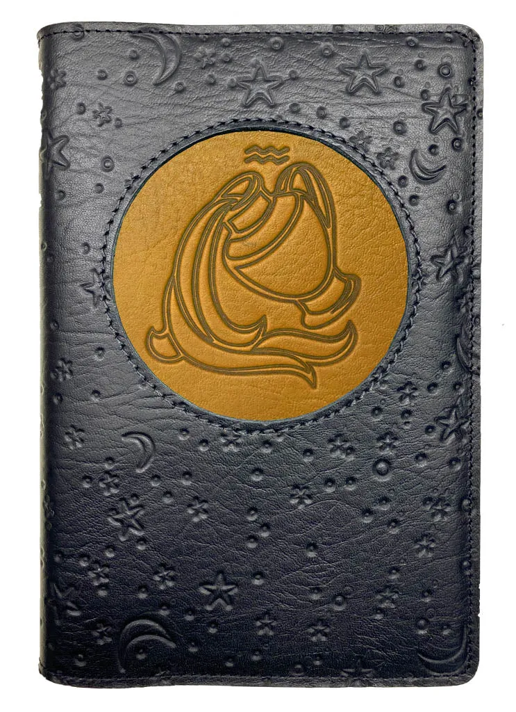 Refillable Leather Journal, Zodiac Icon, Aquarius
