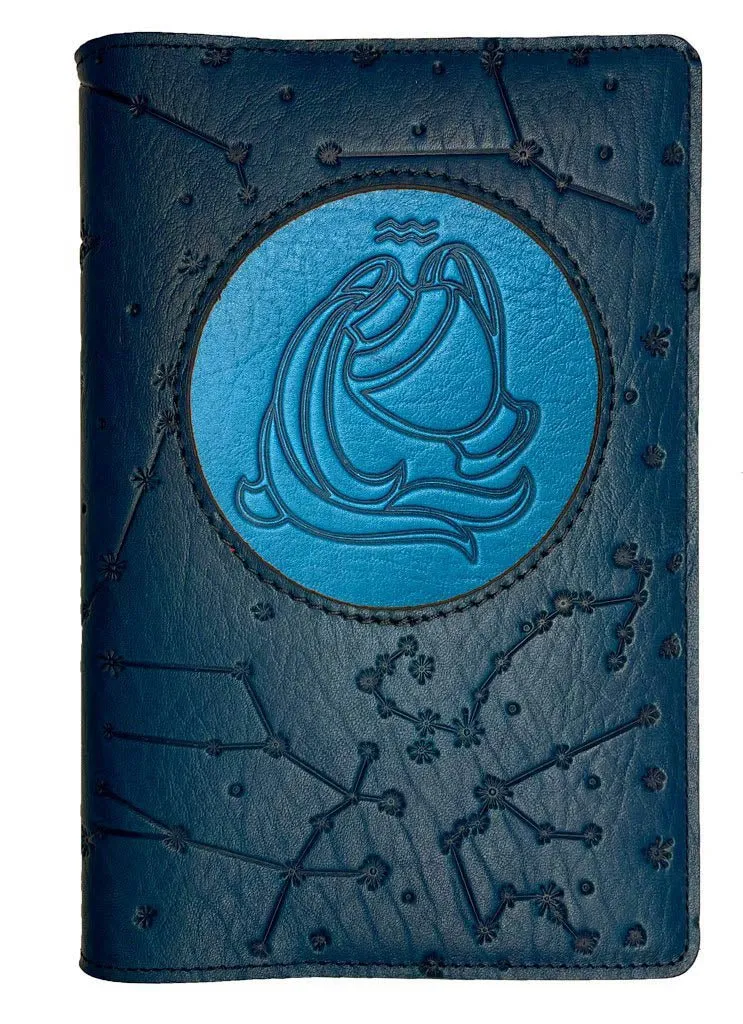 Refillable Leather Journal, Zodiac Icon, Aquarius