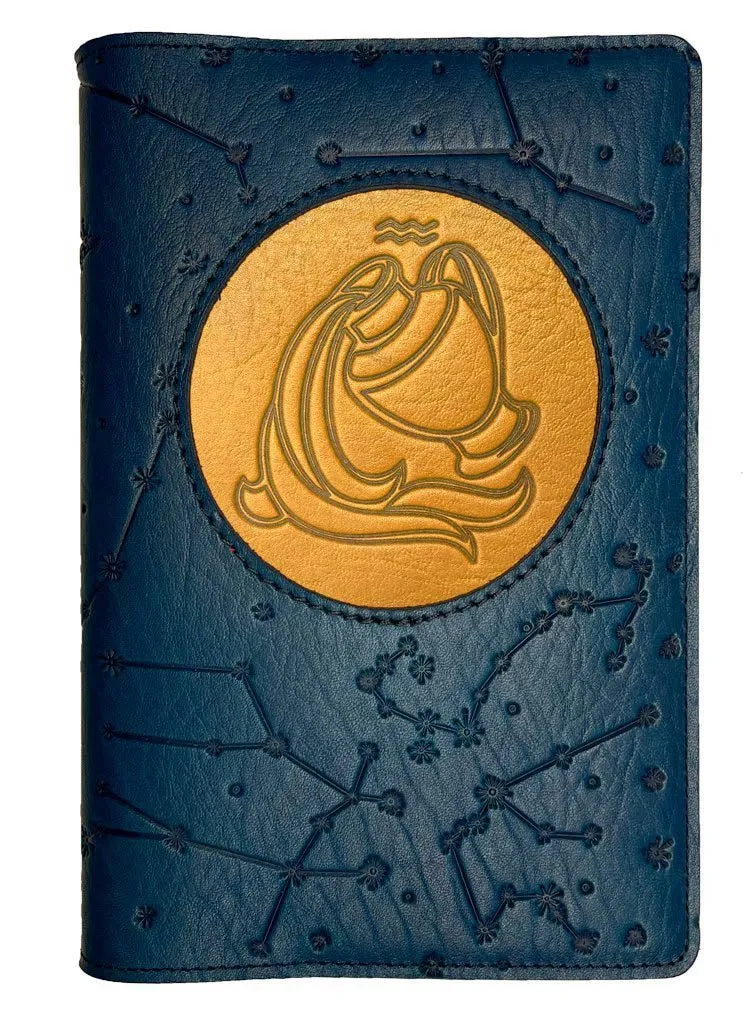 Refillable Leather Journal, Zodiac Icon, Aquarius