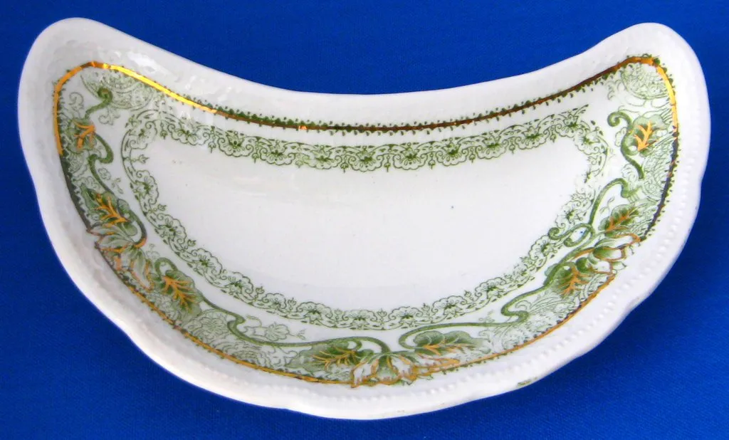 Set of 5 Edwardian Green Transfer Bone Dishes Marseilles Art Nouveau Woods England 1897-1907