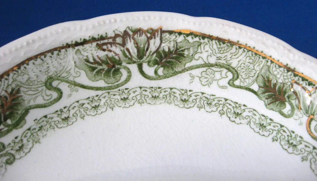 Set of 5 Edwardian Green Transfer Bone Dishes Marseilles Art Nouveau Woods England 1897-1907