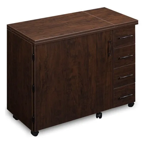 Sewing Machine Desk with 4 Drawers in Brown Pearwood