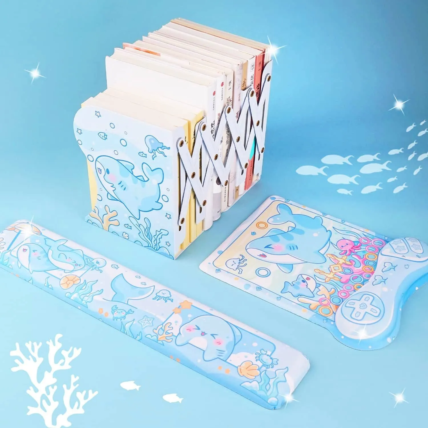 Shark Bookend | Blue White Kawaii Cute Book Stopper