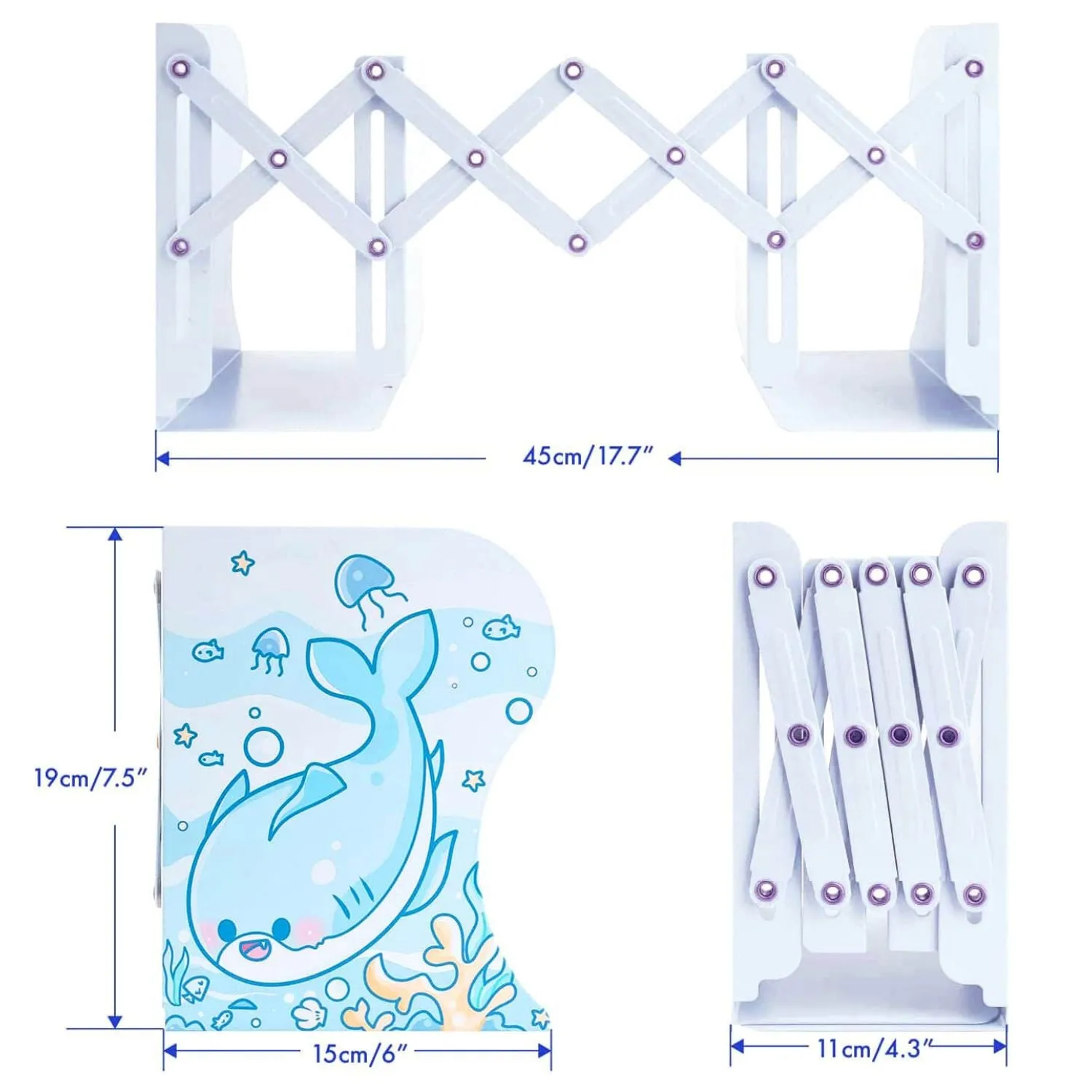 Shark Bookend | Blue White Kawaii Cute Book Stopper