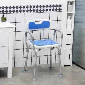 Shower Stools Shower Seat for Elderly and Disabled, EVA Padded, Height Adjustable with Back and Arms, 4 Suction Foot Pads, Blue