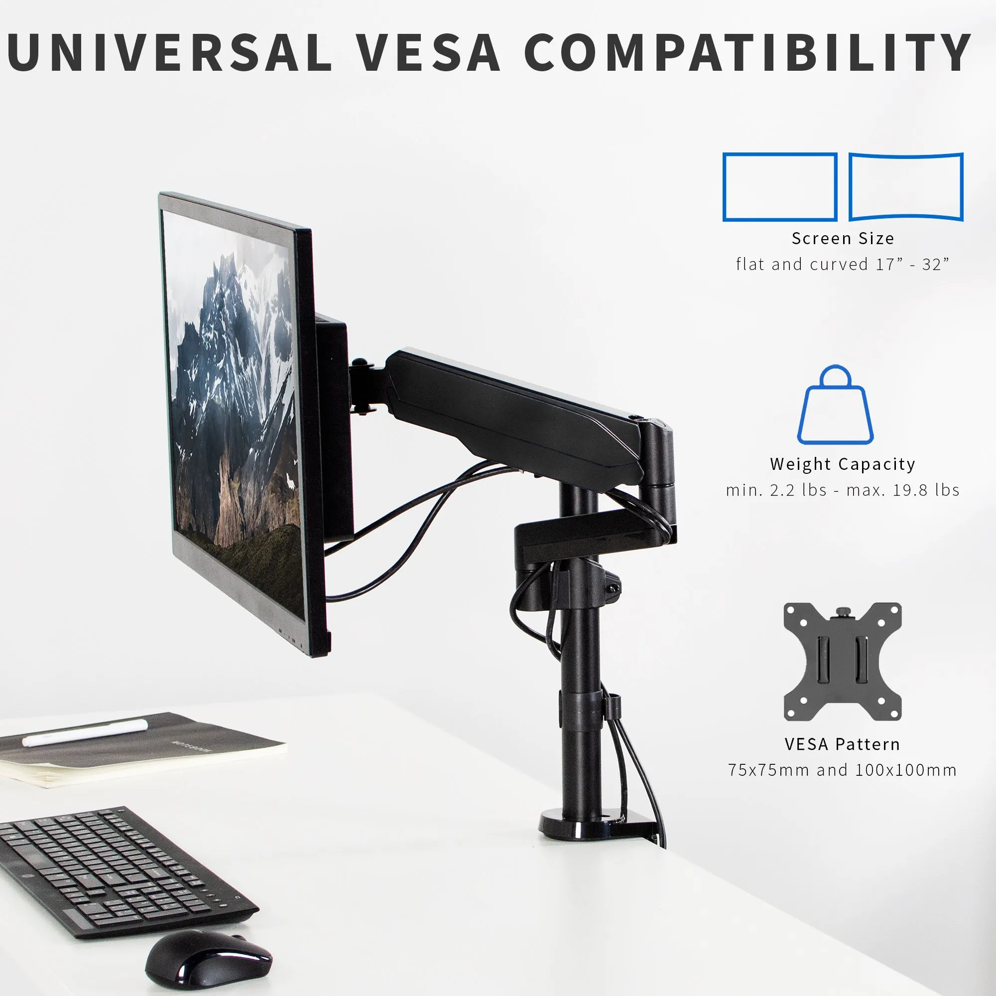 Single Pneumatic Monitor Arm for Desk Stand