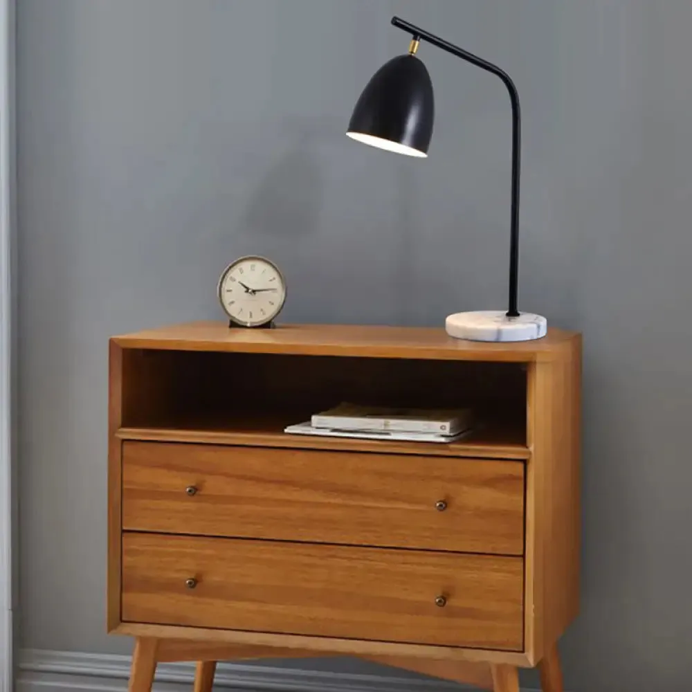 Sleek Conical Desk Lamp with Marble Base - 1-Light Bedside Reading Book Light in Black/White