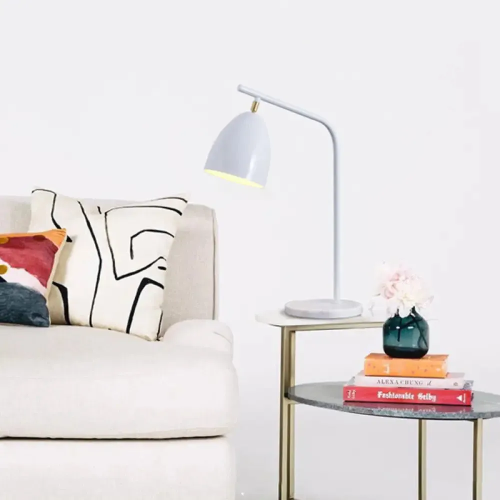 Sleek Conical Desk Lamp with Marble Base - 1-Light Bedside Reading Book Light in Black/White