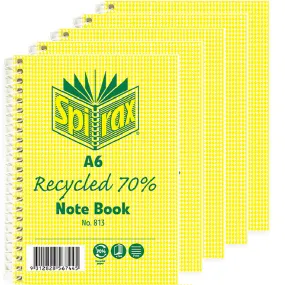 Spirax 813 Notebook 7Mm Ruled 70% Recycled Spiral Bound A6 100 Page Pack 5