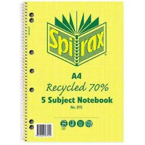 Spirax 815 5-Subject Notebook 70% Recycled Spiral Bound 250 Page A4