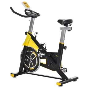 Stationary Spinning Exercise Bike 6kg Flywheel Indoor Gym Office Cycling Cardio Workout Fitness Bike Adjustable Resistance LCD Monitor Pad and Bottle Holder Yellow w/