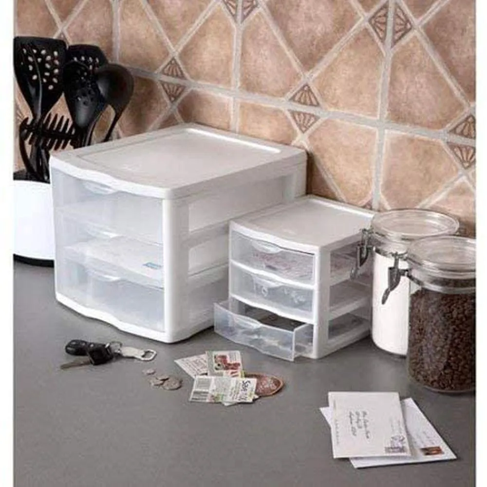 Sterilite 3 Drawer Wide Drawer Unit White