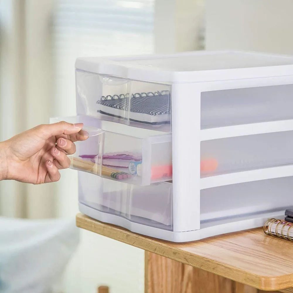 Sterilite 3 Drawer Wide Drawer Unit White