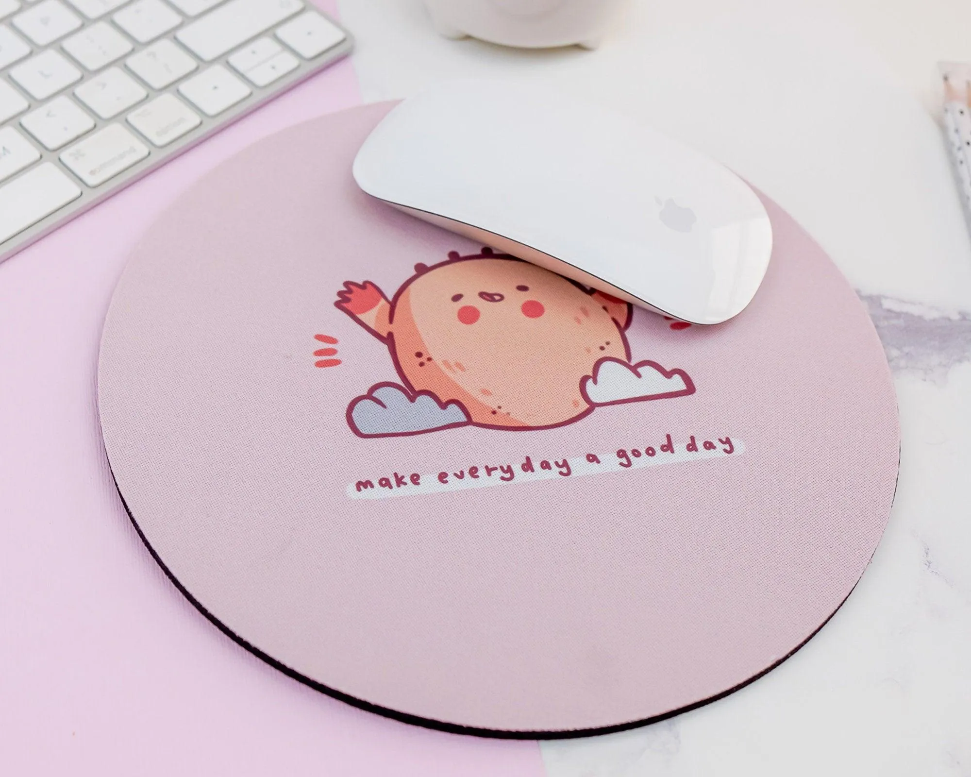 Sunnie Mouse Pad | Kawaii Pastel Desk Mat | "Make Every Day a Good Day" Quote