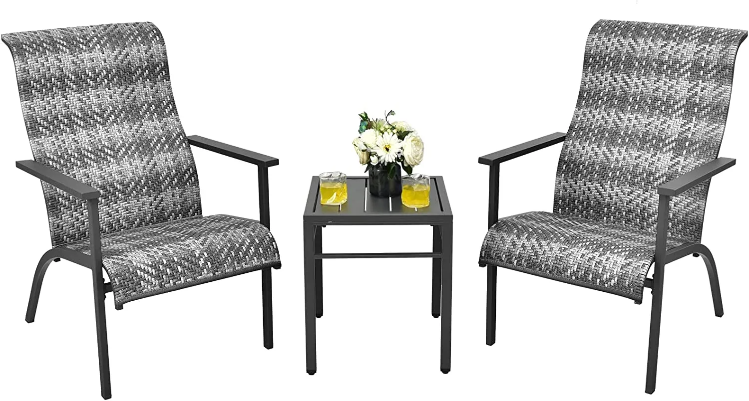 Tangkula 3 Piece Patio Bistro Furniture Set, PE Rattan Chairs with Coffee Table