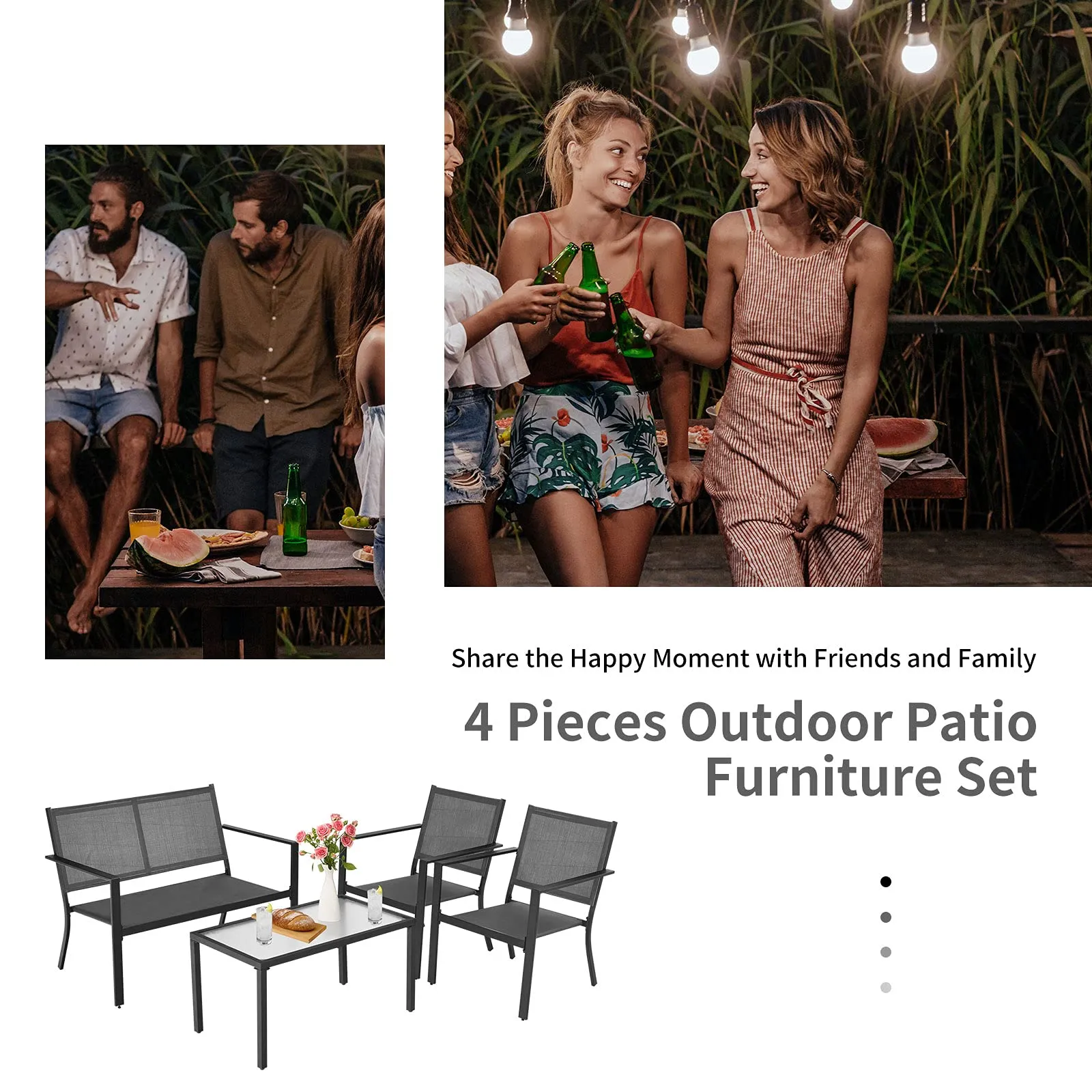 Tangkula 4 Pieces Patio Furniture Set, Outdoor Sectional Conversation Set