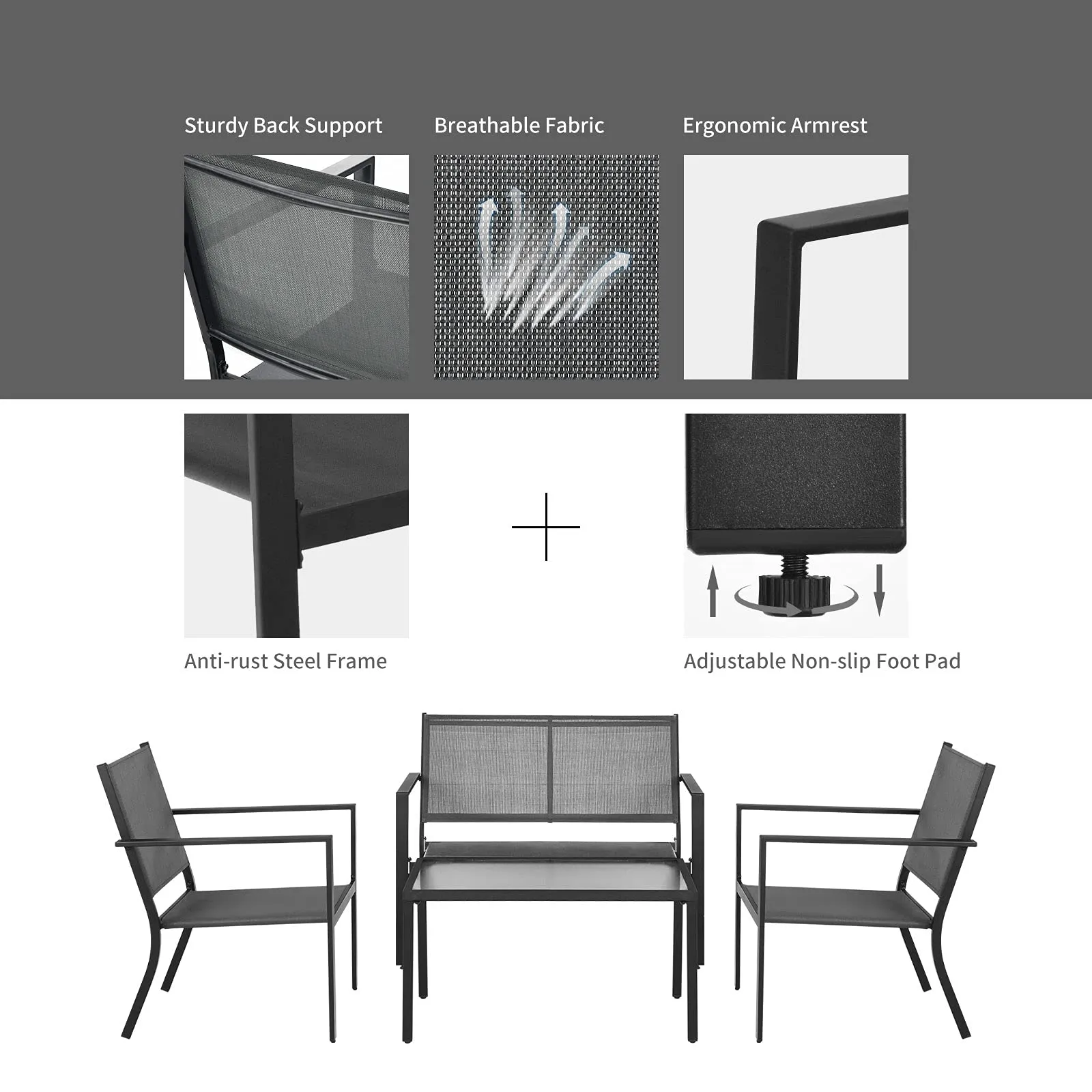 Tangkula 4 Pieces Patio Furniture Set, Outdoor Sectional Conversation Set