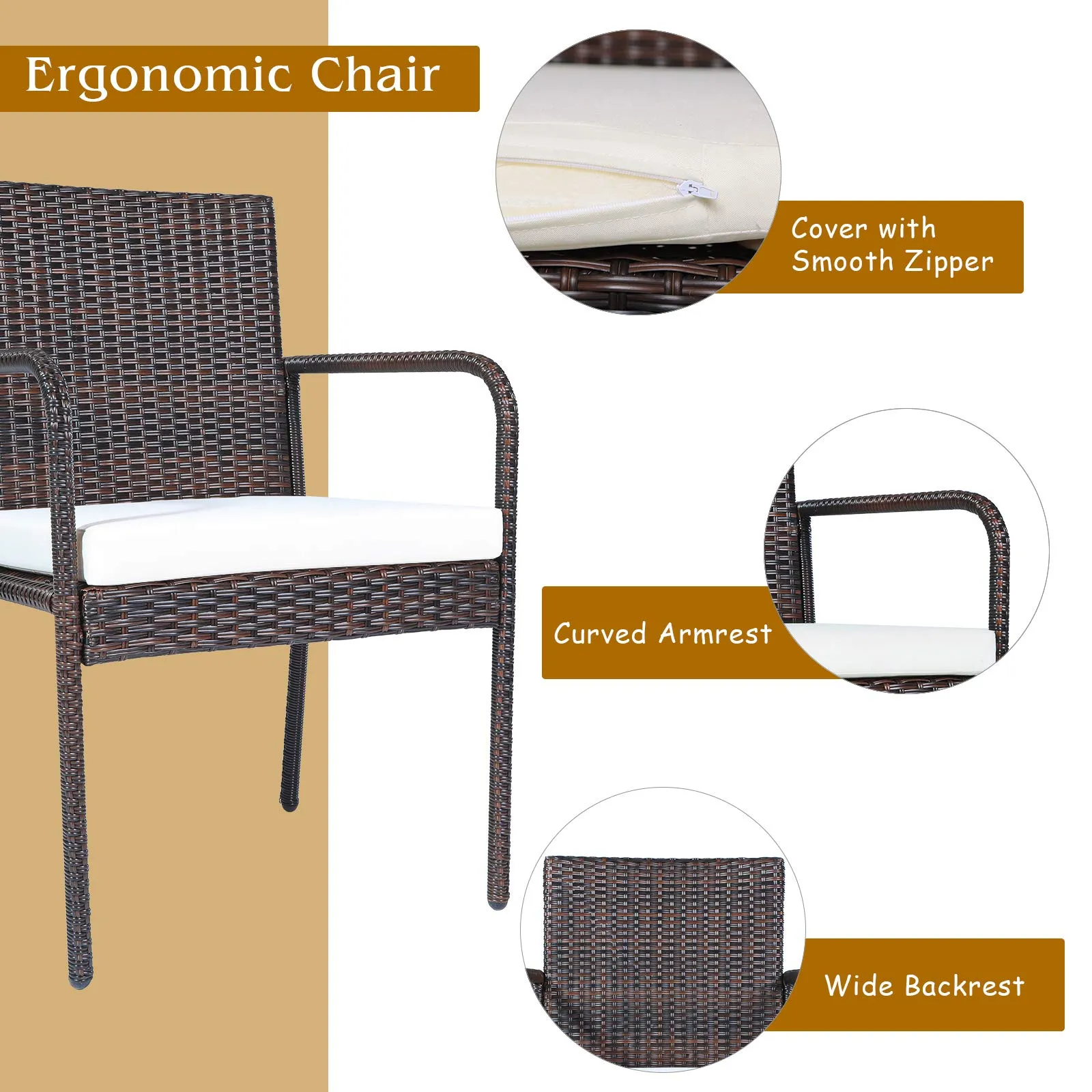 Tangkula 6 Pieces Patio Dining Set, Outdoor Acacia Wood and Wicker Furniture Set w/2.16" Hole