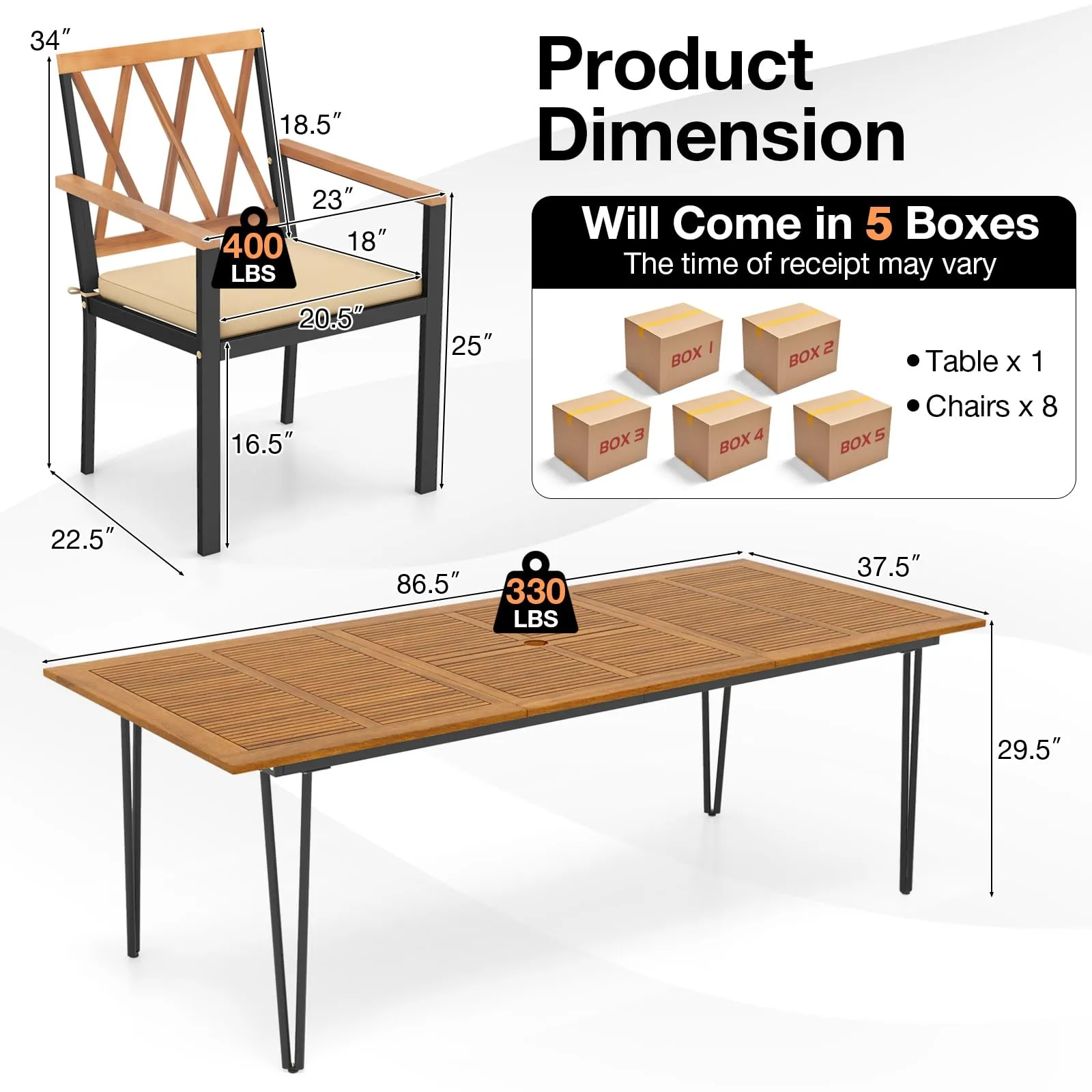 Tangkula 9 Pieces Patio Dining Set, Outdoor Furniture Set w/ 8 Chairs