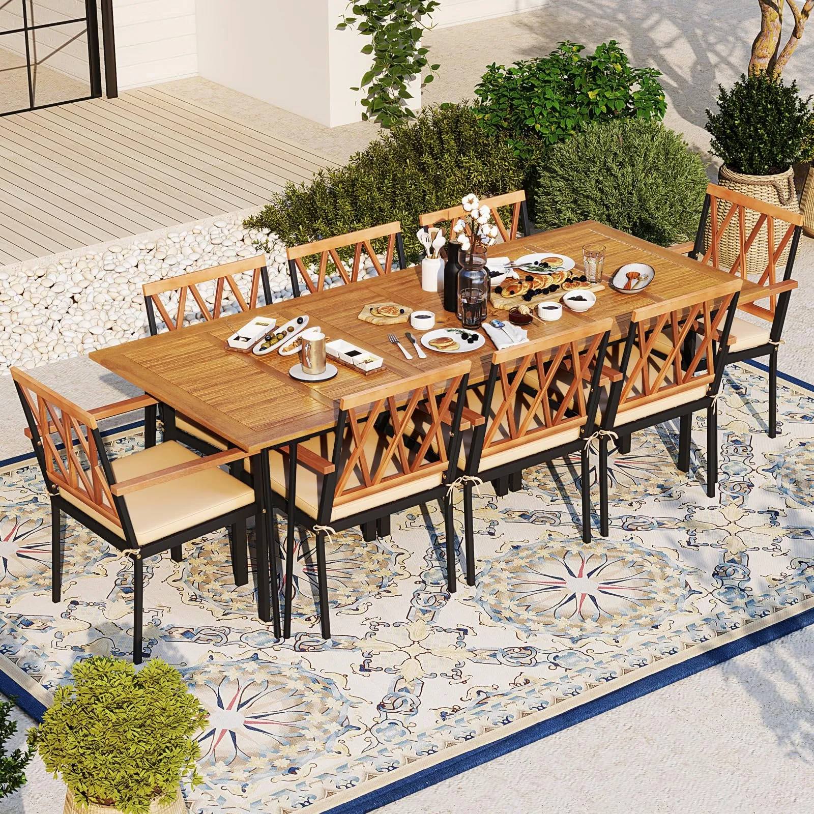 Tangkula 9 Pieces Patio Dining Set, Outdoor Furniture Set w/ 8 Chairs