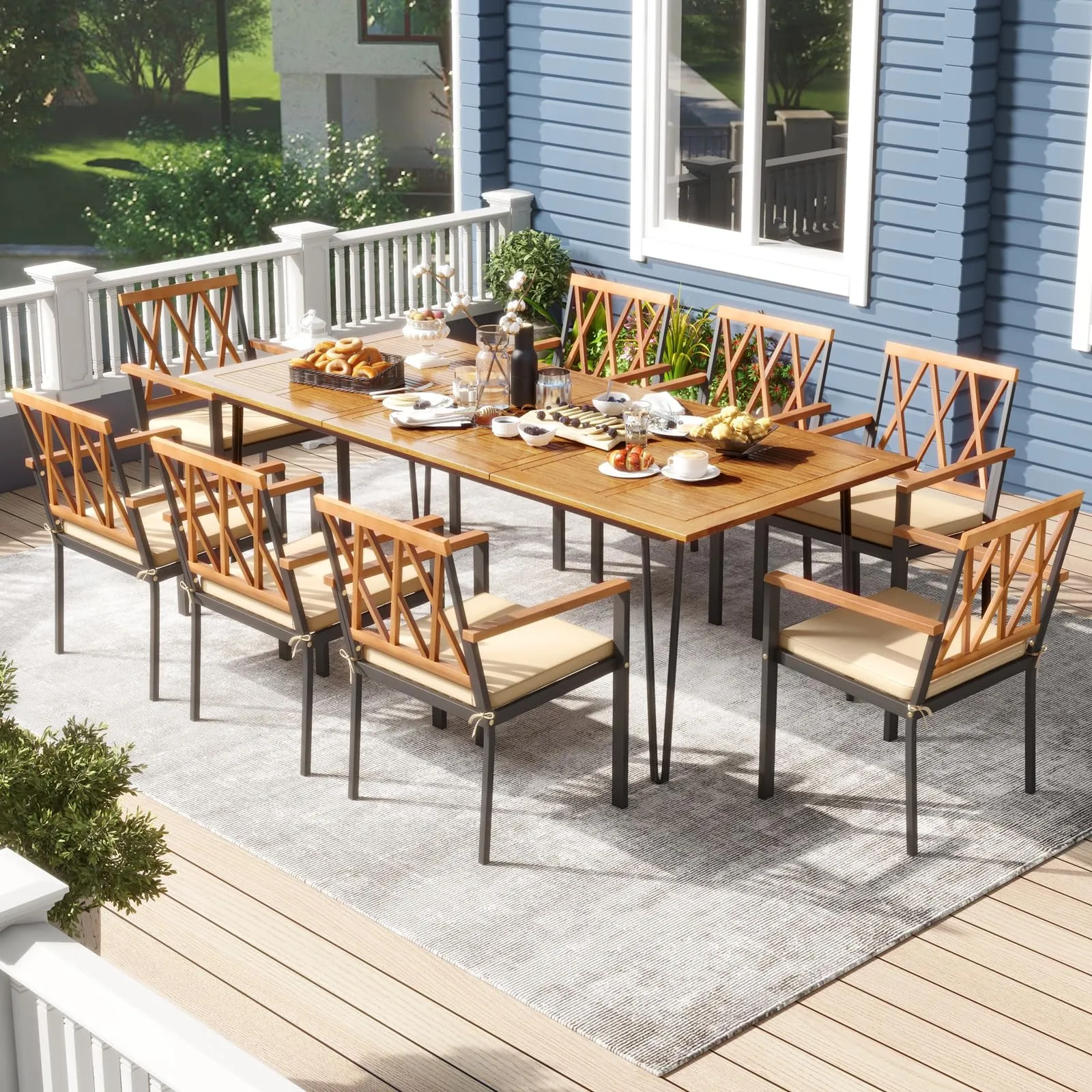 Tangkula 9 Pieces Patio Dining Set, Outdoor Furniture Set w/ 8 Chairs