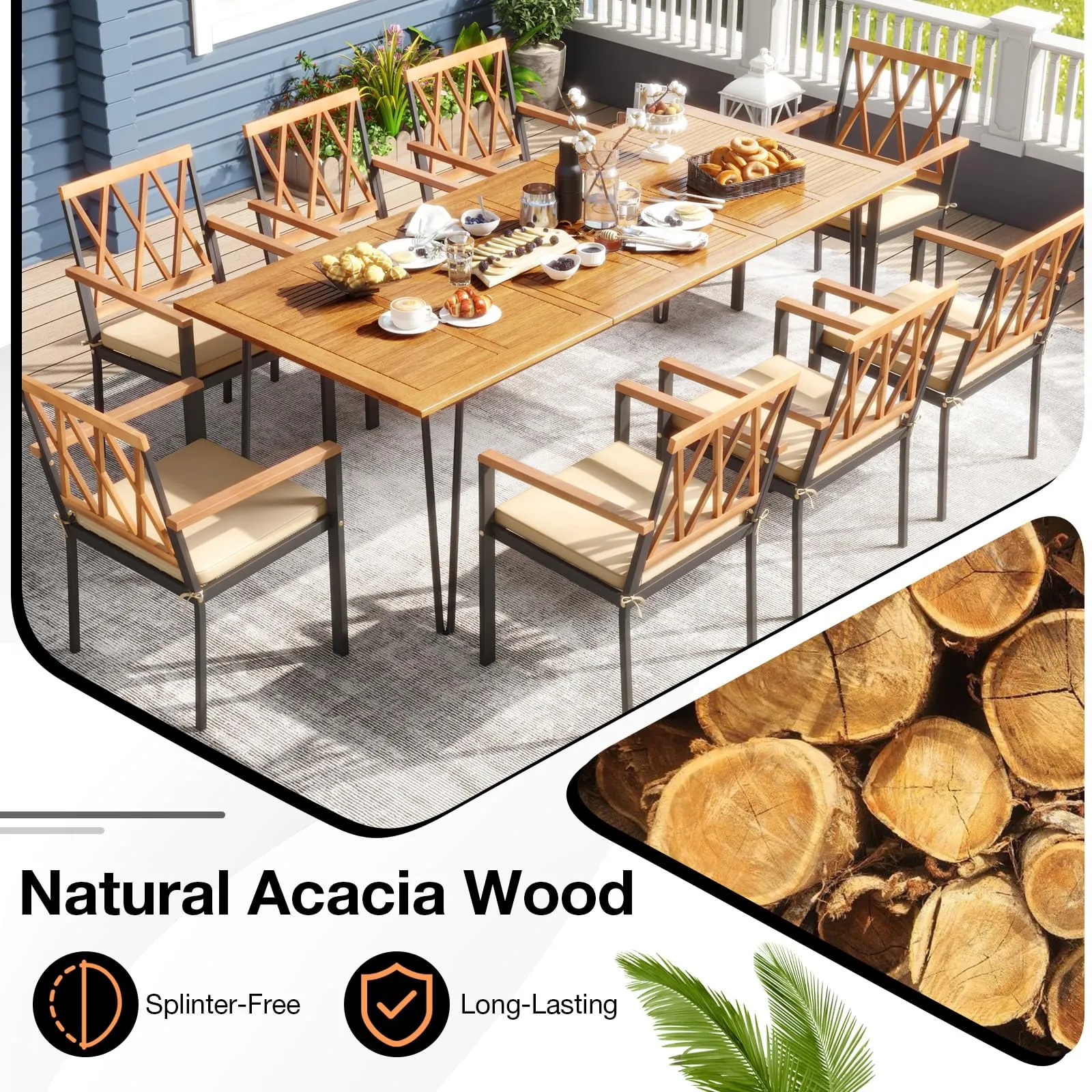 Tangkula 9 Pieces Patio Dining Set, Outdoor Furniture Set w/ 8 Chairs