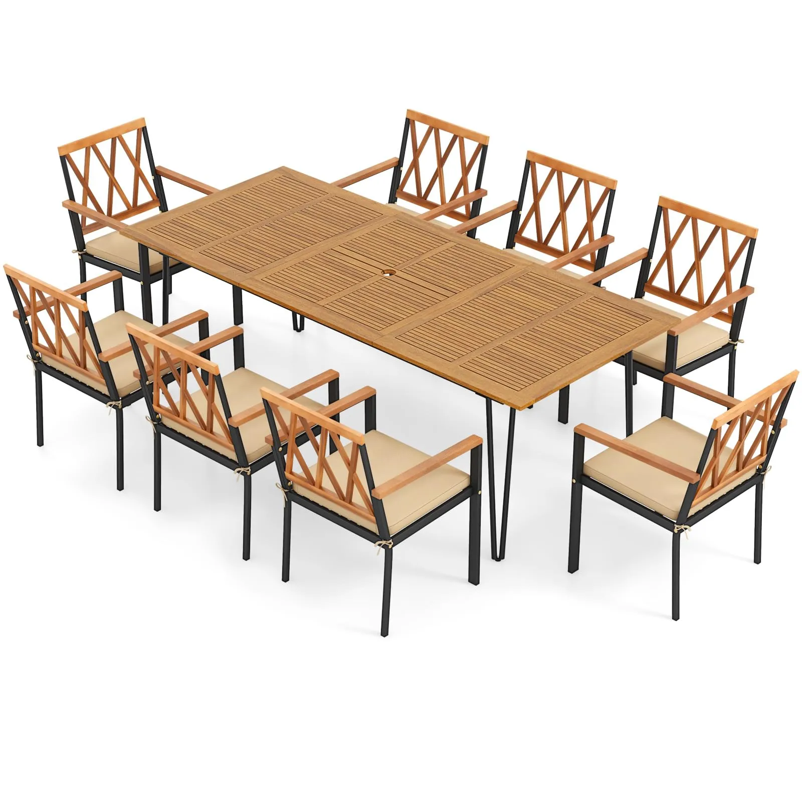 Tangkula 9 Pieces Patio Dining Set, Outdoor Furniture Set w/ 8 Chairs