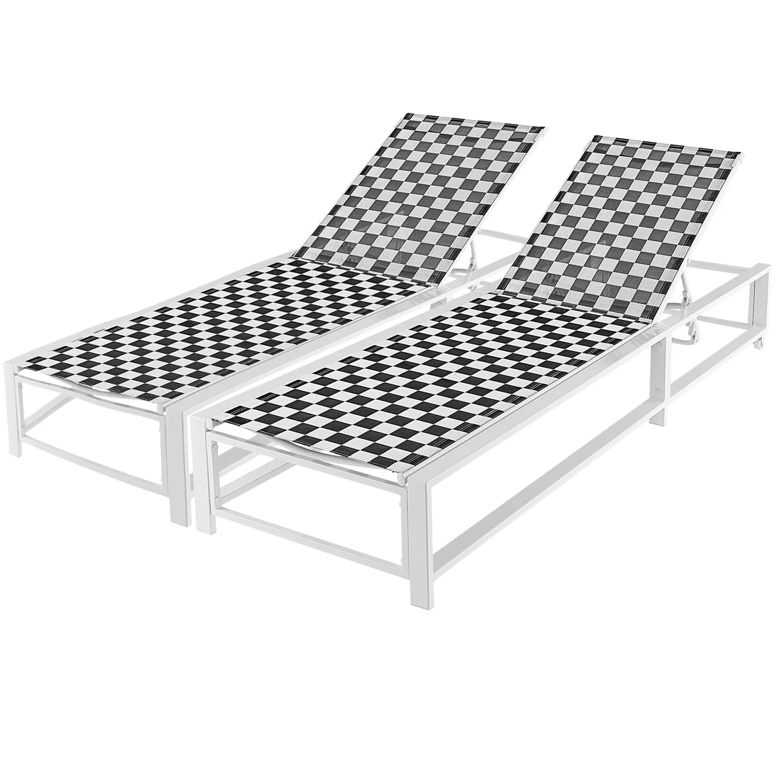 Tangkula Adjustable Patio Lounge Chair with Wheels, Outdoor Chaise Lounge with Breathable Fabric and Sturdy Metal Frame