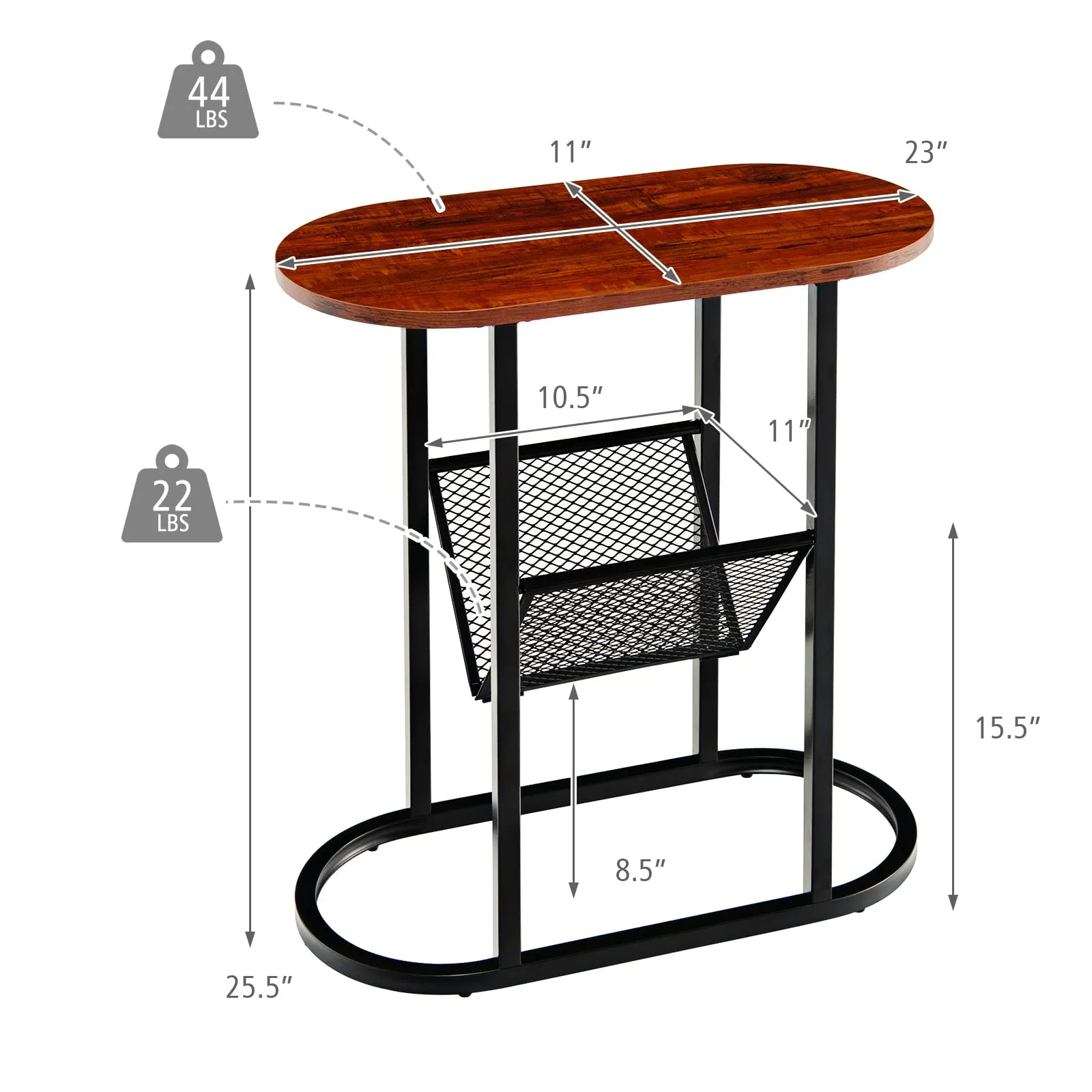 Tangkula Industrial Oval Side Table, 2-Tier End Table