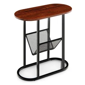 Tangkula Industrial Oval Side Table, 2-Tier End Table