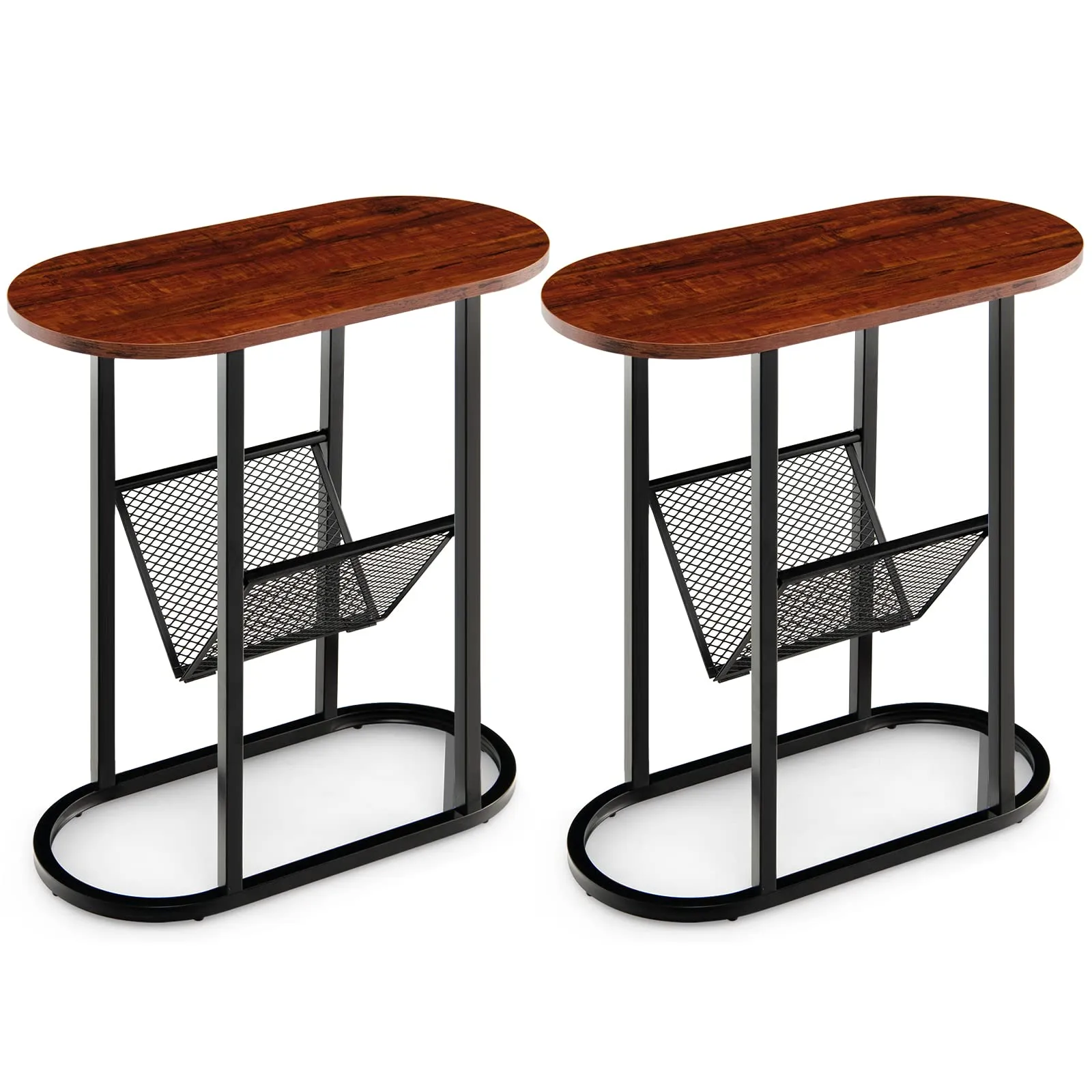 Tangkula Industrial Oval Side Table, 2-Tier End Table
