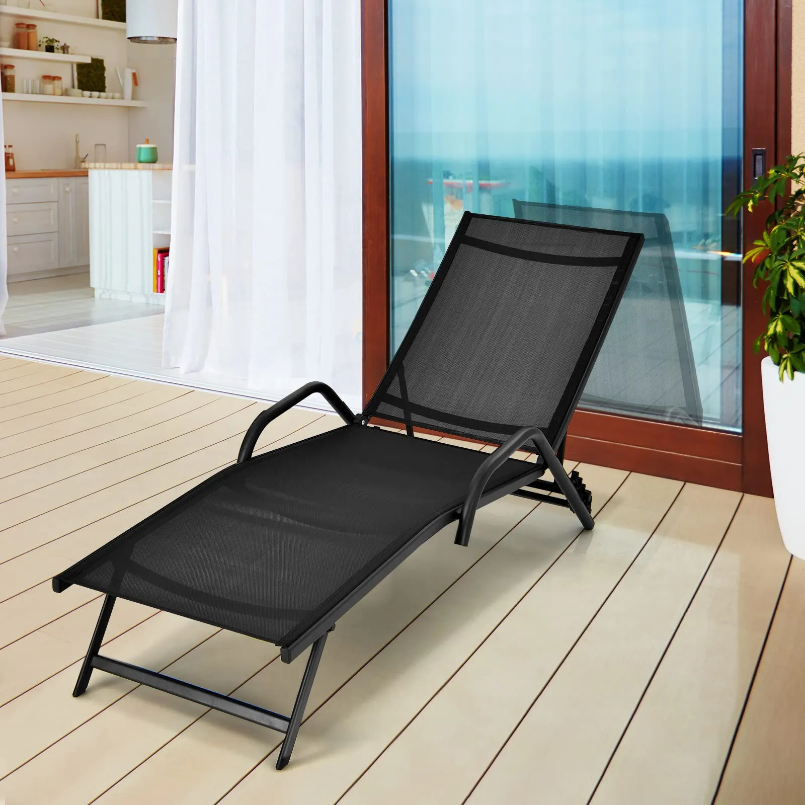 Tangkula Outdoor Patio Chaise Lounge Chairs, Reclining Lounge Chairs with 5-Position Adjustable Backrest & Breathable Fabric