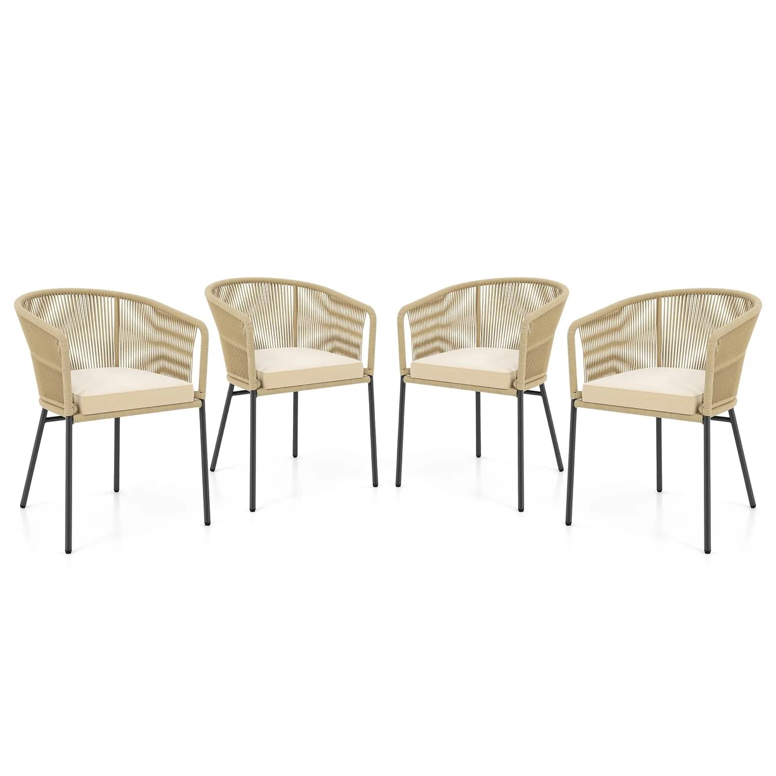 Tangkula Patio Chairs Set of 4, Upholstered Accent Chairs w/Curved Backrest